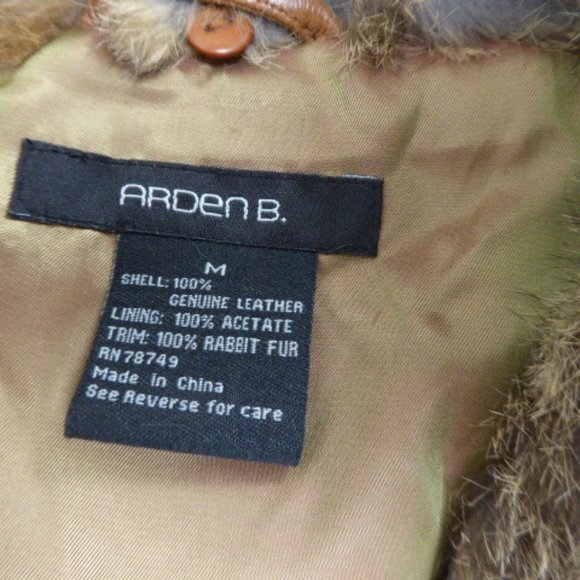 ARDEN B LEATHER brown blazer JACKET removable rabbit fur collar M fitted - Picture 12 of 12